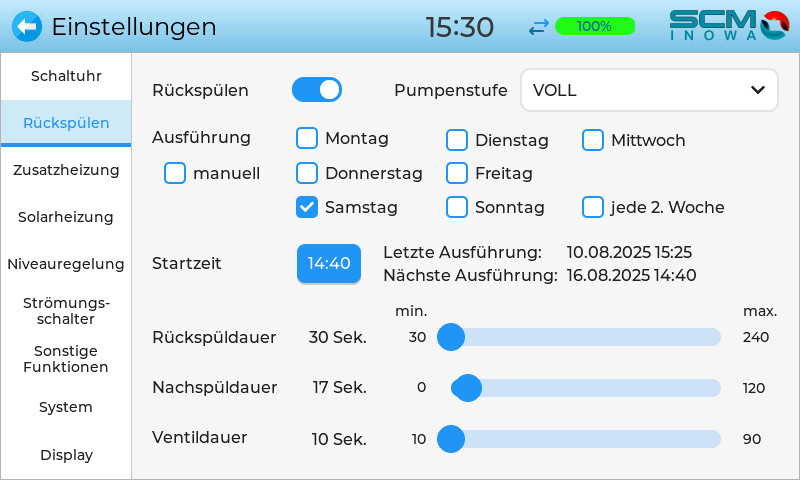 Einstellungen-Rückspülen